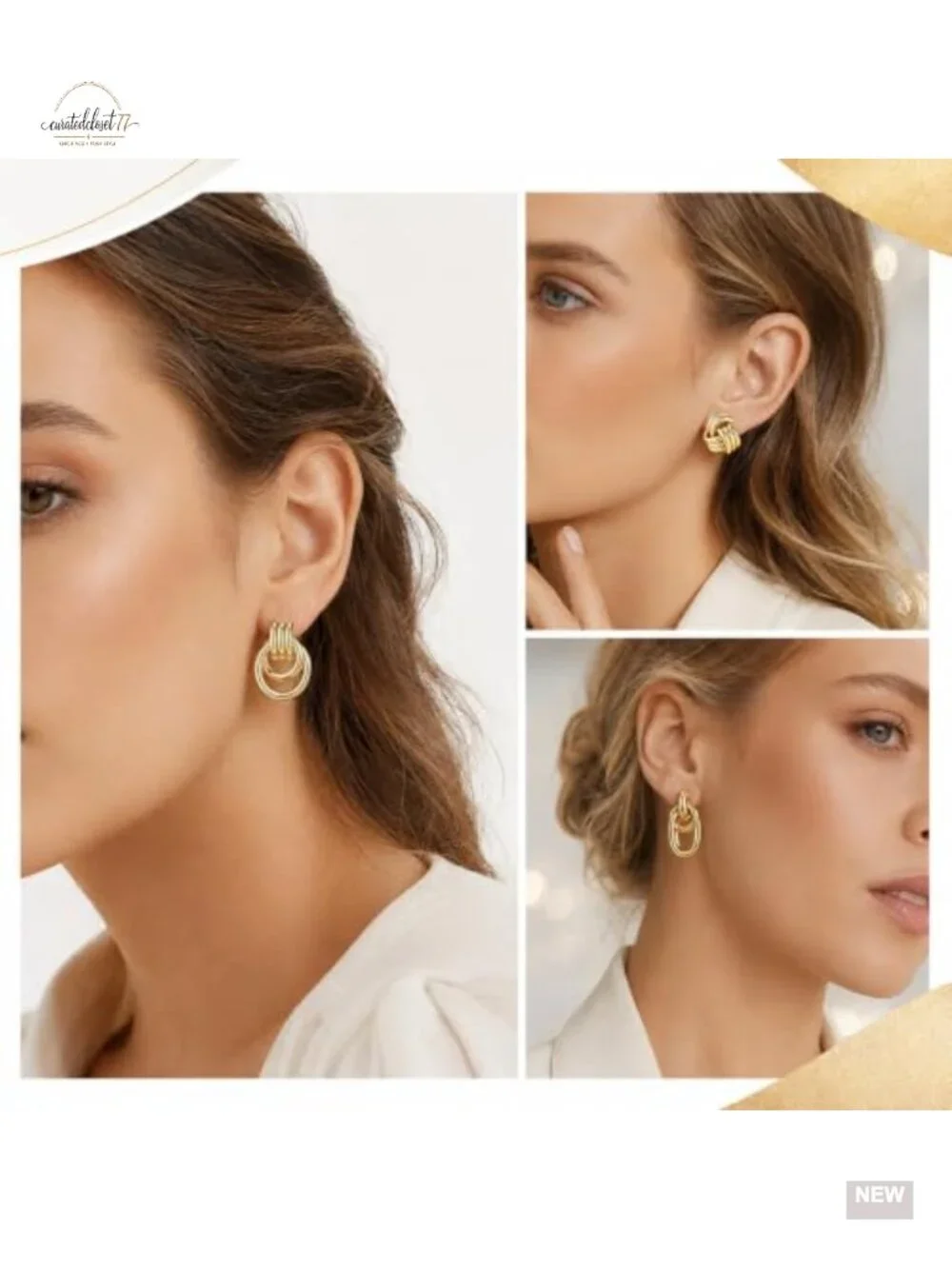 6 Pairs Gold Dangle Earrings, Chunky Geometric Knot Drop Statement Lightweight